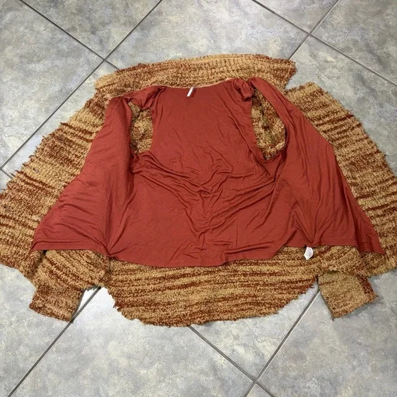 Free People Brown Double Breasted Cardigan Sweater Coat Sz M Boho Grunge Western - Picture 8 of 13